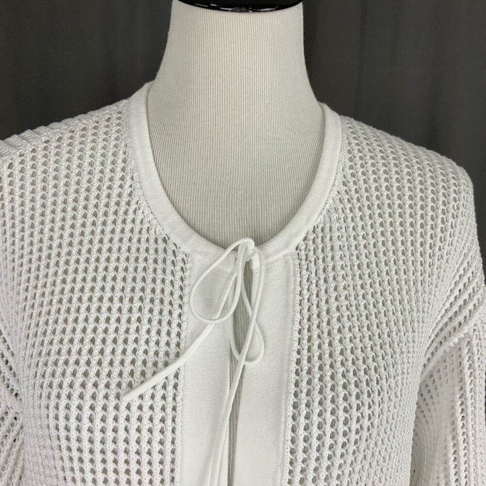 Theory White Open Knit Crochet Tunic Top Cover Up Cotton Blend Sz M - Picture 12 of 16